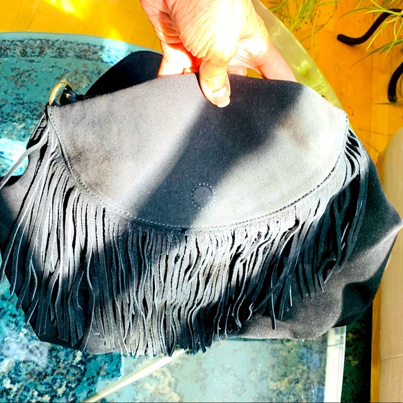 ✨ C. Z. Falconer✨ Black Suede Tassel Handbag W/Braided Leather Handle - Picture 2 of 15